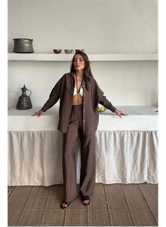 GÖMLEK-PANTOLON TAKIM CUPRA KUMAŞ - Kahverengi