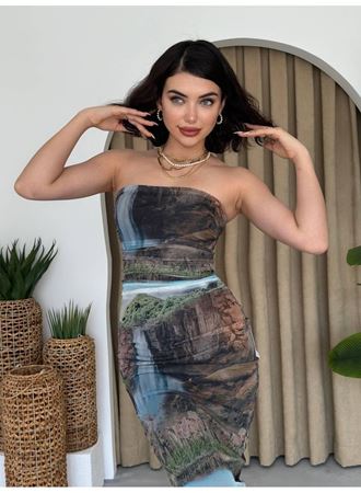 Mountain Straplez Tül Elbise