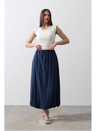 Beli Bağlamalı Balon Etek - İndigo