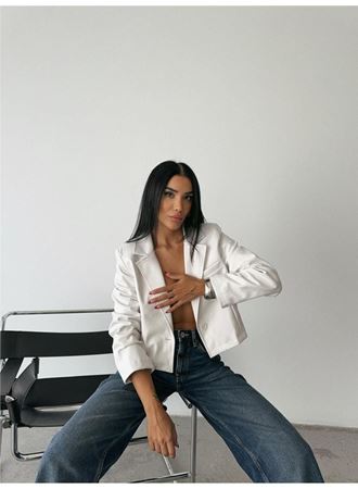 DERİ CROP CEKET TEK DÜĞME - Beyaz