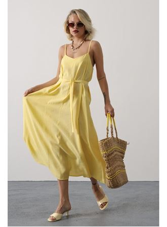 Askılı Basic Uzun Elbise - Sarı