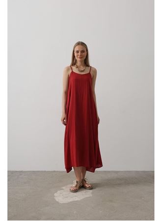 Askılı Uzun Çan Elbise - Bordo