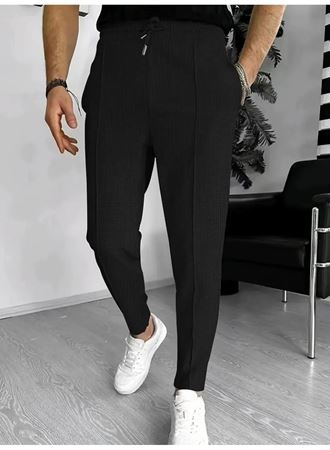 Erkek Yüksek Bel önden Bağcıklı Cepli Waffle Pantolon