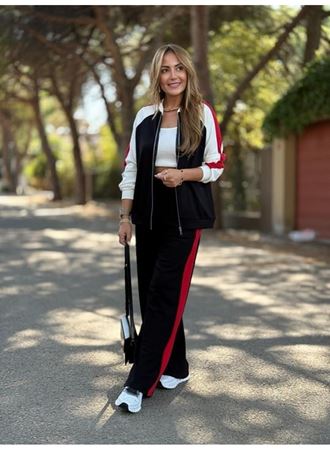 Kadın Hakim Yaka şerit Detay Hırka Ve Bol Paça Pantolon Ikili Takım
