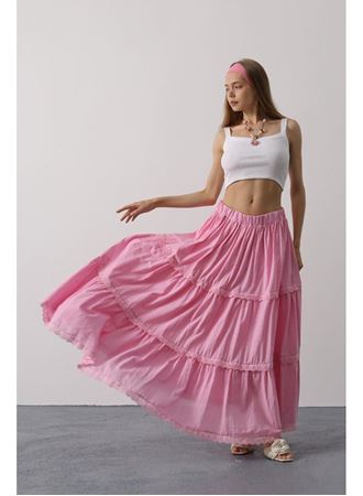 Dantel Detaylı Etek - Pembe