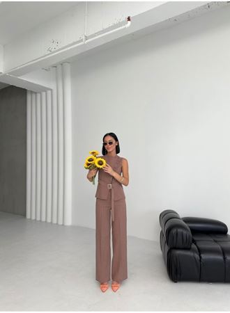 Ti̇na Asi̇metri̇k Keten Yelek Pantolon Takim