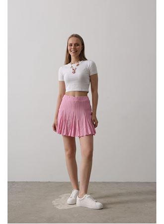 Beli Lastikli Mini Etek - Pembe