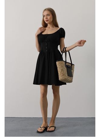Beli Korseli Mini Elbise - Siyah