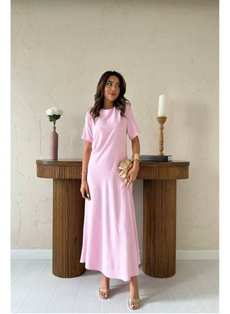 Pudra Pileli Bisiklet Yaka Elbise