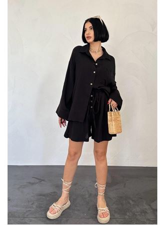 Siyah Gömlek Ve Müslin Şort Takım