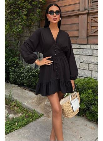 Brode Şeritli Eteği Fırfırlı Elbise 2897