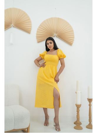 Sarı Tokalı Fisto Elbise