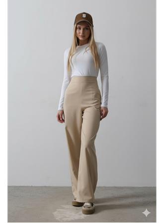Beli Yarım Lastikli Palazzo Pantolon - Camel