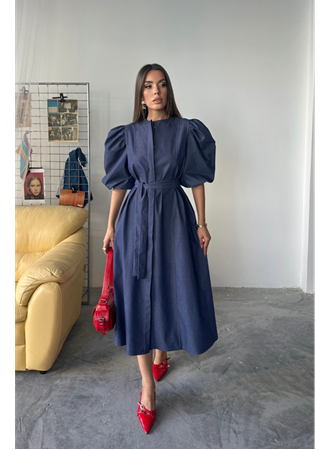 TENCEL KARPUZ KOL ELBİSE - İndigo