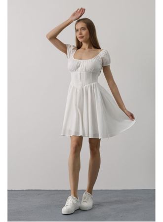 Beli Korseli Mini Elbise - Beyaz