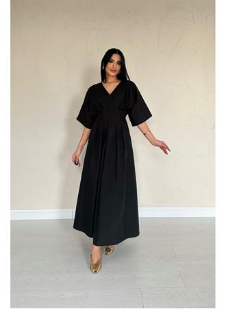 Siyah Pileli Uzun Elbise