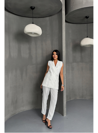 JAKAR KUMAŞ YELEK - PANTOLON TAKIM - Beyaz