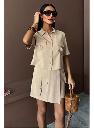 Gömlek Şort Etek Viscon Keten Takım 10162