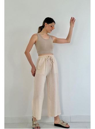 Bej Keten Pantolon