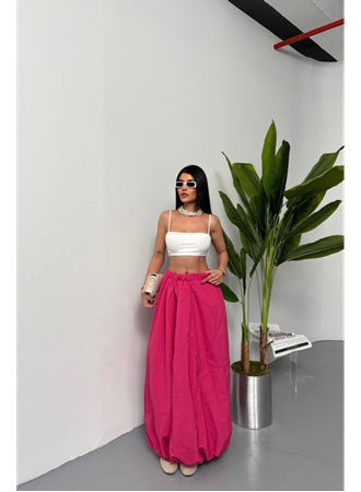 BEL LASTİKLİ BALON ETEK ŞANEL BOY SOFT KUMAŞ - Fuşya