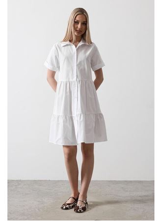 Kısa Kol Düğmeli Elbise - Beyaz