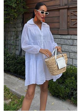 Gömlek Yaka Pileli Elbise 2898