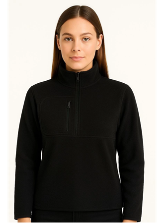 Polar Kazak – Dik Yaka, Yarım Fermuarlı, Fermuarlı Göğüs Cepli, Siyah Biyeli, Kışlık Rahat Regular Fit Günlük Model - Siyah