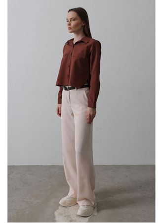 Kemerli Palazzo Pantolon - Pudra