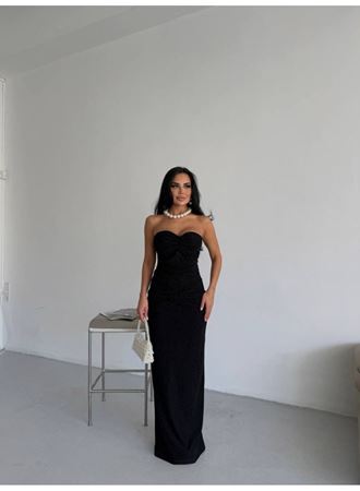 Straplez Simli Uzun Elbise