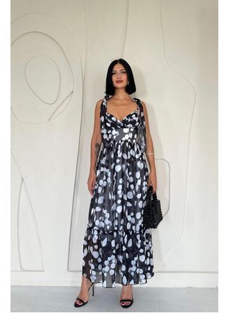 Siyah Şifon Drapeli Elbise