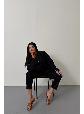 DENİM PUNTOLU GÖMLEK-PANTOLON TAKIM - Mavi