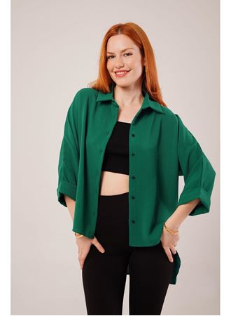 Kol Katlama Detaylı Zümrüt Yeşili Gömlek