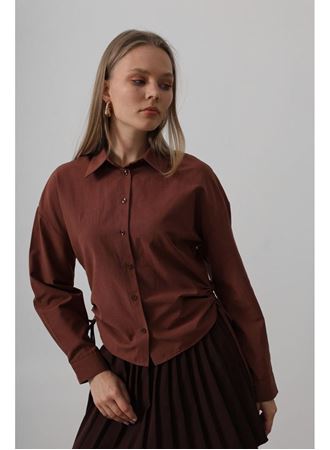Yanları Bağlamalı Basic Gömlek - Koyu Kahve