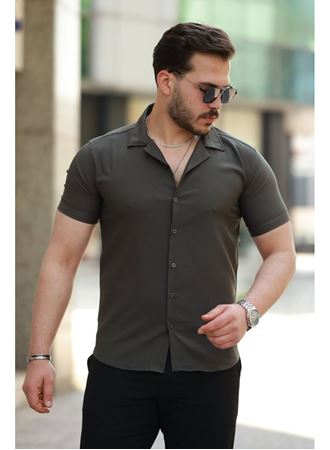 Erkek Apaj Yaka Kısa Kollu Gömlek