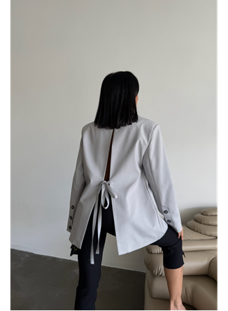 ARKASI YIRTMAÇ DETAYLI CEKET - Gri