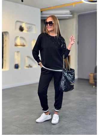 Kadın Modal Kumaş Payetli Sim Ve Ribanalı Detay Ikili Takım