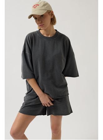 Oversize Lazer Kesim Bisiklet Yaka T-Shirt