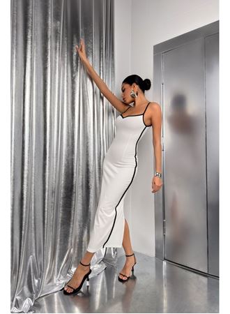 Biye Detay Askılı Kalp Yaka Elbise