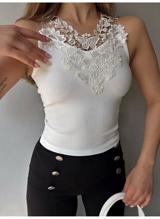 Kadın Ottoman Kumaş Dantel Detaylı Bluz