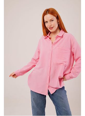 Salaş Kesim Cepli Pembe Gömlek