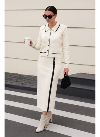 Kadın şerit Detay Ceket Ve Etek ıkılı Takım