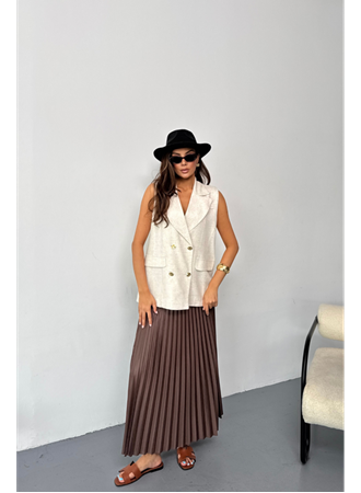 GOLD DÜĞMELİ KETEN YELEK - Ham