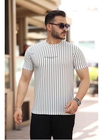 Erkek Dikey çizgili Ottoman Kumaş Kısa Kollu T-shirt