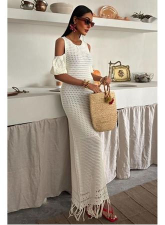 Omuz Detaylı Etek Ücü Püsküllü Triko Elbise 2862