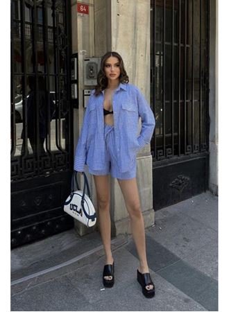 Stacy Çizgili Şort Takım 9801-0025