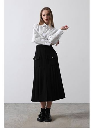 Pileli Kontrast Gömlek Elbise - Beyaz