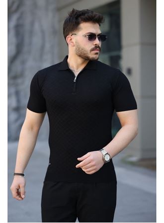 Erkek Viskon Kumaş Polo Yaka Desenli Tişört