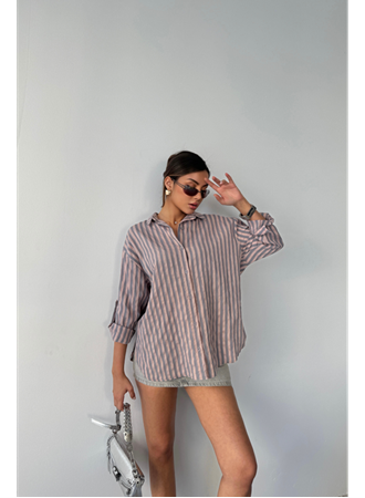 ÇİZGİLİ GÖMLEKKETEN - Antrasit