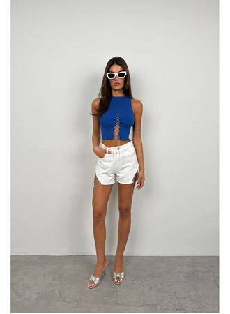 Taş Detay Dekolteli Crop Bluz