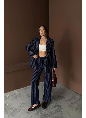 Lacivert Çizgili Ceket Ve Pantolon Takım